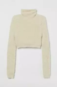 Короткий пушистый свитер H&amp;M, светло-бежевый