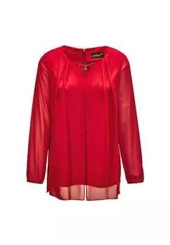 Короткий размер: праздничная блузка с шифоновой накладкой и декоративным элементом. Goldner, красный