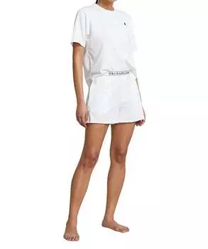 Короткий рукав, короткий трикотажный пижамный комплект белого цвета Polo Ralph Lauren