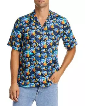 Короткий рукав, однотонная льняная рубашка Vilebrequin, синий