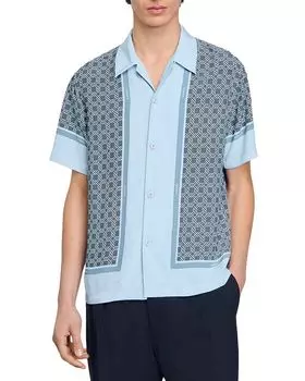 Короткий рукав, рубашка с принтом Sandro, синий