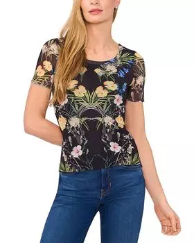 Короткий рукав, сетчатый топ с круглым вырезом Ted Baker, черный