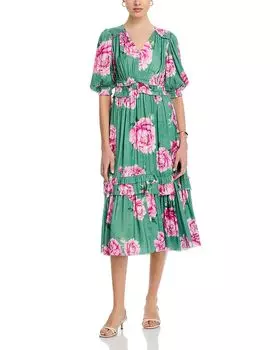 Короткий рукав V-образный вырез приталенное платье с расклешенной юбкой T Tahari, мультиколор