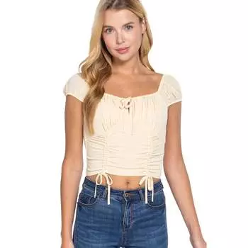 Короткий рукав, завязка спереди, плетеный топ с оборками FASHNZFAB, цвет butter