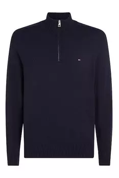 Короткий шерстяной свитер на молнии Tommy Hilfiger, темно-синий