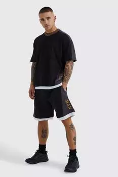 Короткий спортивный костюм мужской gold sports искусственный слой Boohoo, черный