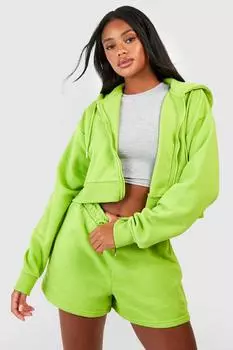 Короткий спортивный костюм на молнии с хлопком Boohoo, лаймовый