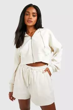 Короткий спортивный костюм на ребричной молнии на короткой молнии Boohoo, экру