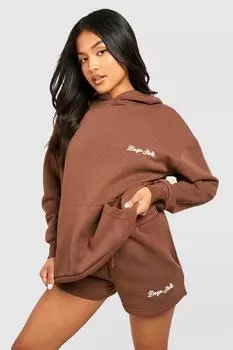 Короткий спортивный костюм petite dsgn studio с капюшоном Boohoo, шоколадный