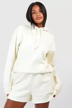Короткий спортивный костюм с капюшоном и хлопком Boohoo, экру