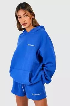 Короткий спортивный костюм с капюшоном и текстовым принтом Boohoo, кобальтовый