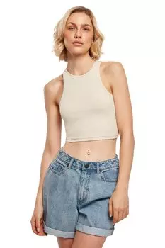 Короткий спортивный топ с разрывами Urban Classics, бежевый