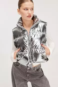 Короткий стеганый жилет Monki, серебряный