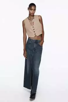 Короткий строгий жилет ZARA, кэмел