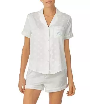 Короткий свадебный пижамный комплект с атласным жаккардовым воротником в горошек Kate Spade New York, белый