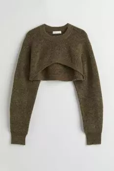 Короткий свитер H&amp;M, темно-зеленый хаки