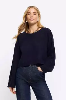 Короткий свитер с пуговицами River Island, синий