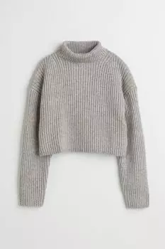 Короткий свитер с высоким воротником H&amp;M, серый меланж