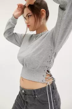 Короткий свитер с завязками Monki, серый