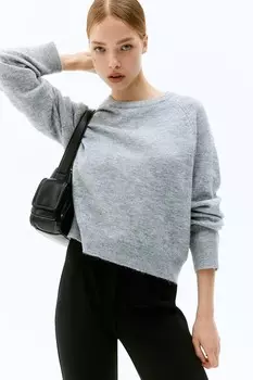Короткий свитер тонкой вязки H&M, серый