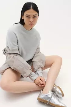 Короткий свитер тонкой вязки H&M, серый
