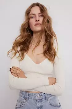 Короткий свитер в рубчик H&amp;M, белый