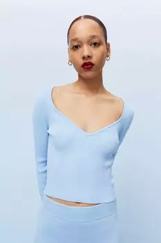 Короткий свитер в рубчик H&amp;M, светло-синий