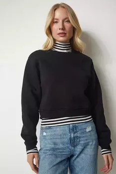 Короткий свитшот с овальным вырезом Happiness Istanbul, черный