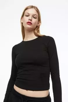 Короткий топ из джерси H&M, черный
