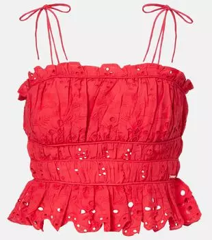 Короткий топ из хлопка с вышивкой ришелье Melissa Odabash, красный
