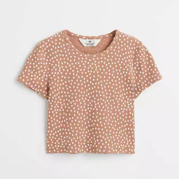 Короткий топ из хлопкового трикотажа H&M Floral, темно-бежевый