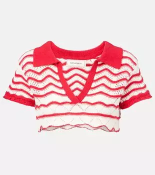 Короткий топ из хлопковой смеси с кружевом Coco Bananhot, Red Cream Stripe