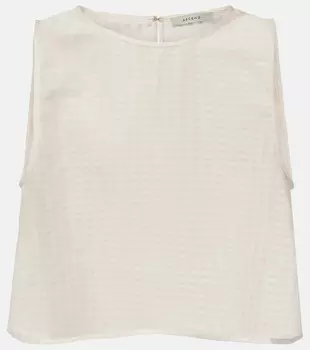 Короткий топ из клетчатого хлопка и льна Kobe Asceno, Shell White