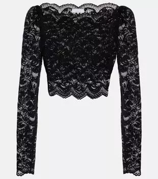 Короткий топ с цветочным кружевом Rabanne, черный