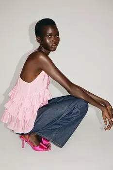 Короткий топ с оборками ZARA, светло-розовый