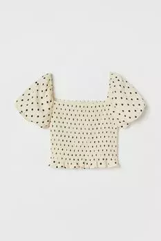 Короткий топ с пышными рукавами H&amp;M, кремовые/черные точки