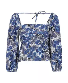 Короткий топ с вырезом «лодочка» из хлопка с рюшами Max Mara Weekend, мультиколор