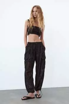 Короткий топ с вышивкой Zara, черный