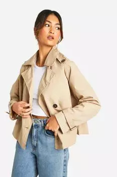 Короткий тренч boohoo, бежевый