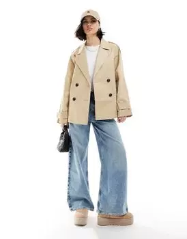 Короткий тренч цвета камня ASOS DESIGN