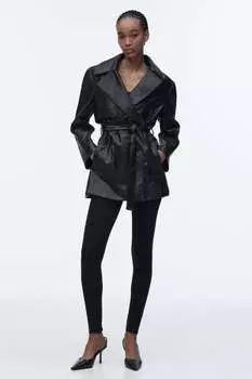 Короткий тренч из искусственной кожи ZARA, черный