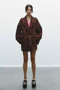 Короткий тренч из замши оверсайз ZARA, коричневый