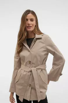 Короткий тренч с капюшоном Vero Moda, серый