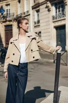 Короткий тренч с капюшоном ZARA, цвет Light camel