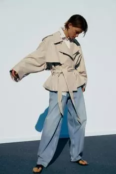 Короткий тренч с поясом ZARA, кэмел