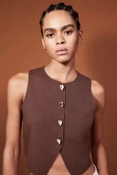 Короткий трикотажный жилет H&M, коричневый