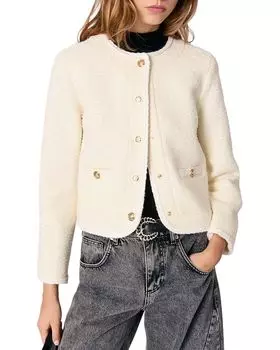 Короткий твидовый пиджак Vatriani Maje, слоновая кость/кремовый