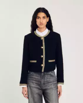 Короткий твидовый женский жакет Sandro, черный