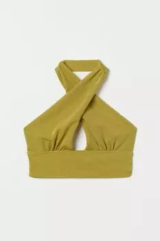 Короткий велюровый топ H&amp;M, желто-зеленый