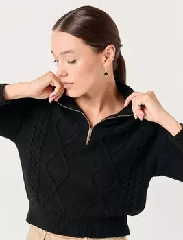 Короткий вязаный свитер черного цвета с высоким воротником Jimmy Key